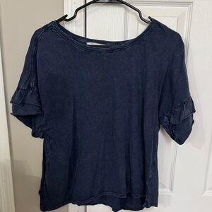 Lucky Brand Navy Tee with Ruffle Sleeves